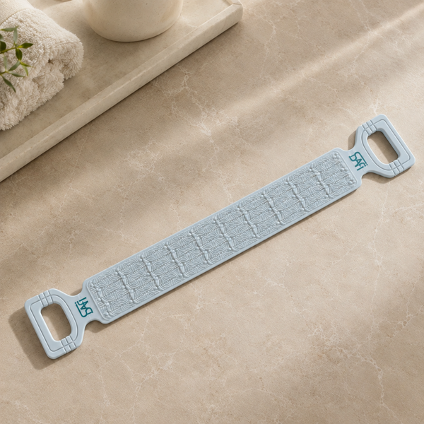 SAFI silicone back scrubber in icy blue